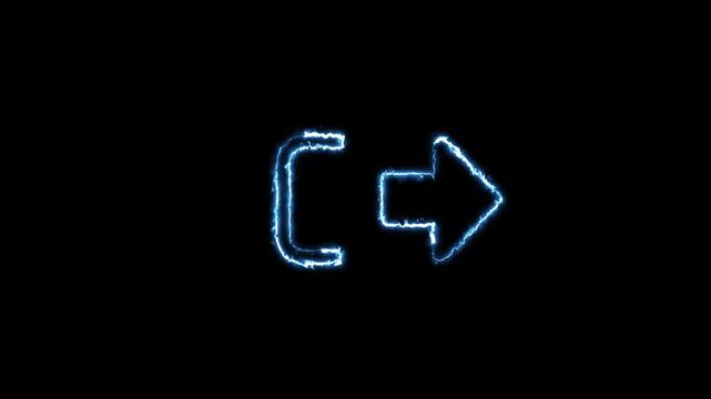 Animated neon blue sign out icon with arrow and electric glow effect