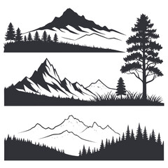 Three dark grey mountain and forest silhouettes on white ©  MST RABEYA  BEGUM