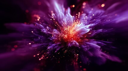 Obraz premium Purple explosion with red sparks. The explosion is very bright and colorful