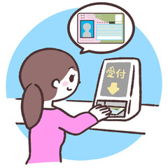 マイナンバーカードで受付する女性のイラスト
