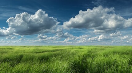 Obraz premium A field of green grass against a cloudy sky