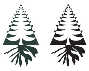 Obraz premium Displays two stylized graphic illustrations likely a type of evergreen cypress or pine tree silhouette. 