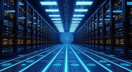 Futuristic data center with advanced server technology