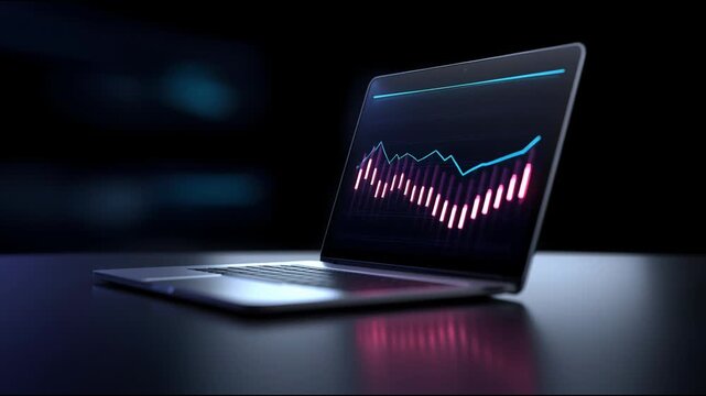 Understanding stock market trends through data analysis on a laptop screen in a dark room