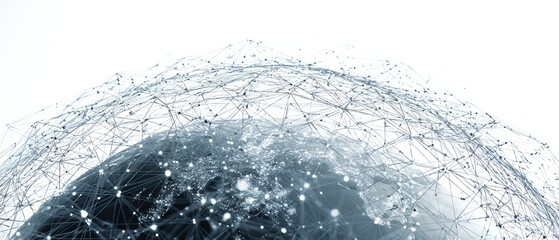 Data network connections forming abstract digital globe on white background