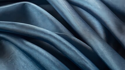 Obraz premium Abstract blue silk fabric waves with soft lighting, smooth flowing texture, elegant luxury background, minimal composition, high resolution