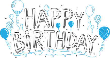 Happy birthday wishes with blue balloons and confetti