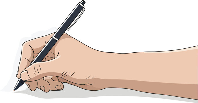 Hand Holding Pen Writing on Paper Vector Illustration