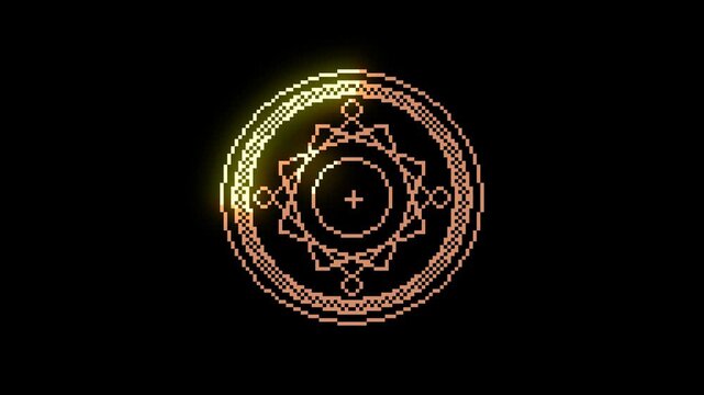 ドット絵の光る魔法陣,透過背景,オレンジ