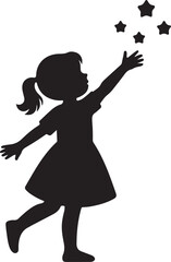Girl reaching falling stars child silhouette vector