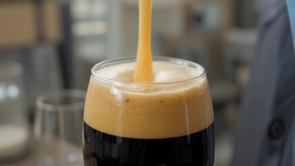 Craft beer being poured into a glass in a brewery setting perfect for product promotion