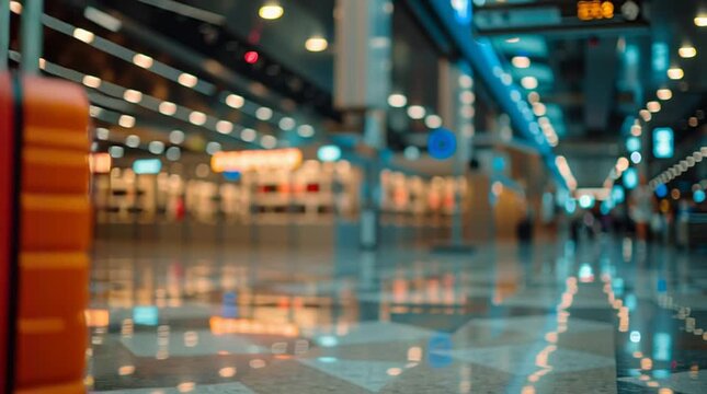 Row of colorful suitcases standing in a modern airport terminal.Travel and tourism concept symbolizing journey, vacation, and global mobility.
