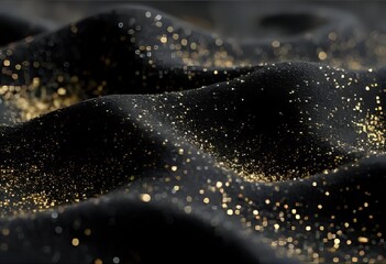 Abstract black dunes with golden glitter particles luxury background