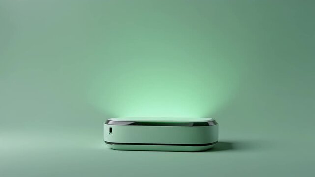 マットなパステルグリーン背景に配置された、EV用バッテリーモジュールを抽象化したブロック状オブジェです。
明暗がゆっくりと変化する呼吸のような光が、安定したエネルギーの流れを表現します。
シンプルな形状と余白が、クリーンで未来的な印象を与えます。