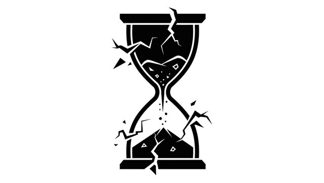 Broken hourglass graphic symbol representing the passage of time and its limitations
