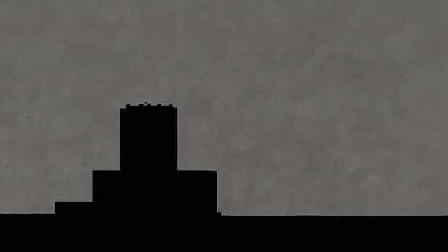 マットなストーングレー背景に配置された、簡略化された建物シルエットの静物イメージです。
ゆっくりと横方向に動くカメラパンを想定し、落ち着いた時間の流れを表現します。
余白と輪郭のみの構成が、抽象的で洗練された印象を与えます。