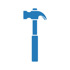 Blue hammer icon on white background