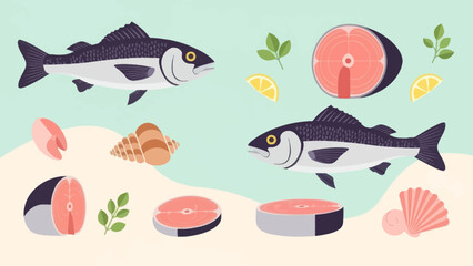 Delicious assorted seafood with fresh herbs and citrus slices in a vibrant