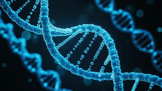 Glowing Blue DNA Double Helix Structure, Genetics, Biotechnology and Molecular Science Concept
