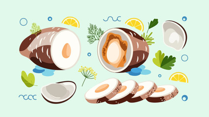 Delicious Cooked Fish with Fresh Lemon and Herbs Illustration