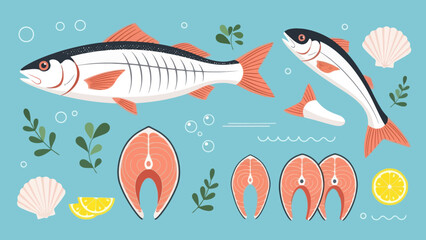 Vibrant aquatic scene featuring various fish and marine elements in a stylized