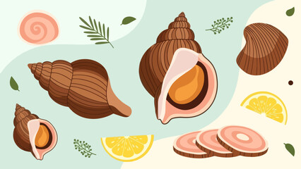 Delicious and Fresh Sea Snails with Lemon and Herbs Illustration