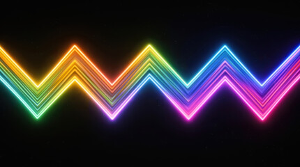 An electrifying abstract composition featuring a vibrant neon gradient zigzag line, glowing brightly against a dark backdrop with a subtle film grain effect.