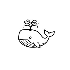 Fototapeta premium Cheerful Whale Line Art. Black and White Vector Icon for Kids' Logo, Happy Sea Animal Mascot, Ocean/Marine Symbol, or Nursery Decor/Apparel/Aquatic Branding generative ai 