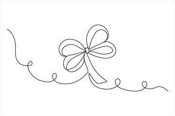 Abstract one-line drawing of a bow and a playful looping thread
