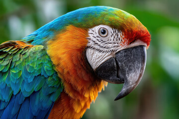 Close Up Colorful Macaw Parrot Head Feathers