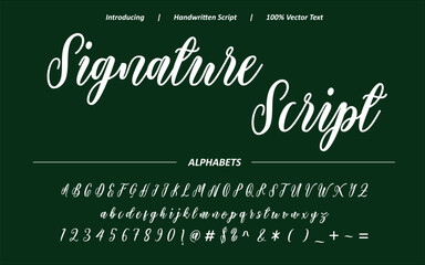 Elegant signature script font typography vector featuring smooth handwritten calligraphy, flowing swashes, and stylish ligatures. Ideal for logos, branding, invitations, and luxury designs. 