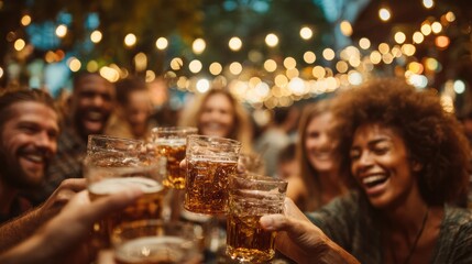 Celebratory gathering with drinks among friends outdoor venue social event lively atmosphere close-up view friendship and joy