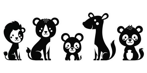 Naklejka premium A group of cute cartoon animals with bear and monkey features