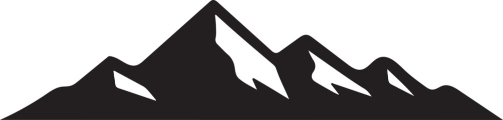 Black and white mountain range landscape with pine trees in a forest silhouette illustration style design