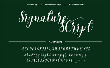 Elegant signature script font typography vector featuring smooth handwritten calligraphy, flowing swashes, and stylish ligatures. Ideal for logos, branding, invitations, and luxury designs. 