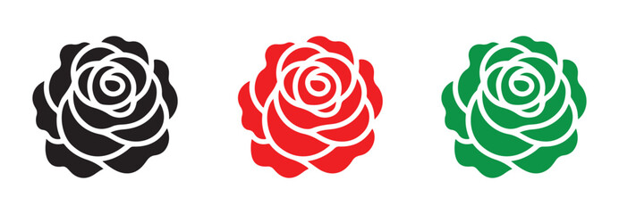 Rose flower vector illustration set collection. Floral design elements collection. Black silhouette roses isolated on white background