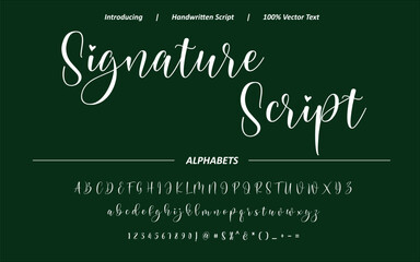 Elegant signature script font typography vector featuring smooth handwritten calligraphy, flowing swashes, and stylish ligatures. Ideal for logos, branding, invitations, and luxury designs. 