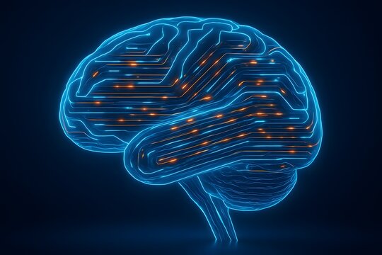 Artificial Intelligence Digital Brain. A glowing neural-style brain representing artificial intelligence and data processing. - Powered by Adobe