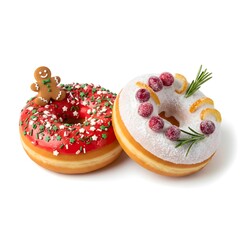 christmas donuts with sprinkles white background