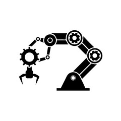 Modern industrial robotic arm holding gear, symbolizing automation and advanced manufacturing technology.
