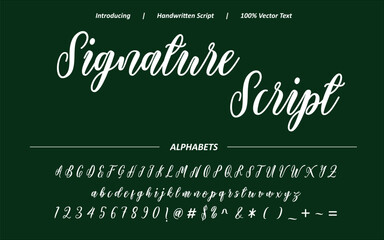 Elegant signature script font typography vector featuring smooth handwritten calligraphy, flowing swashes, and stylish ligatures. Ideal for logos, branding, invitations, and luxury designs. 