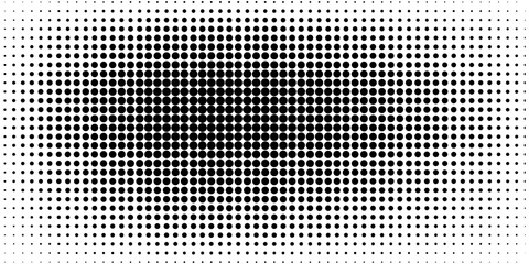 Set of halftone dots gradient pattern texture isolated on white background. Straight dotted spots using halftone circle dot raster texture. Vector blot half tone collection.