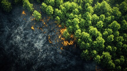 Wildfire spreading through forest aerial view nature photography destructive environment urgent awareness