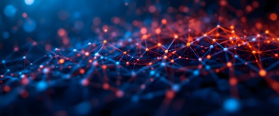 Abstract Network Connection Visualization in Blue and Red Hues