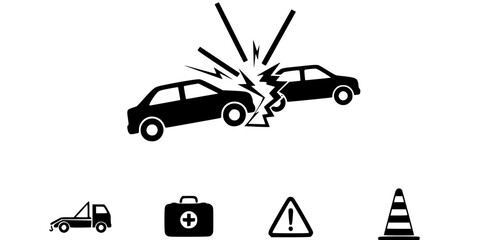 Naklejka premium Vehicle Collision Accident Warning Vector Silhouette