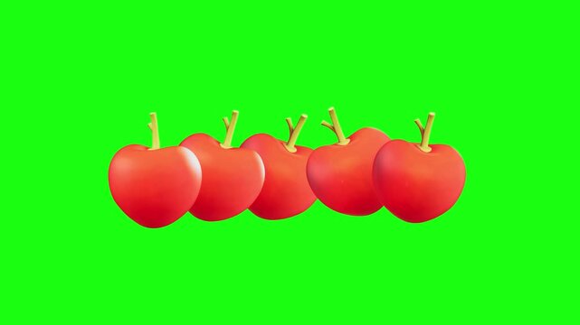 3D Rowan red ripe animated on green screen background