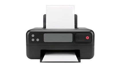 Black Printer Printing Paper on White Background