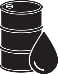 Oil Barrel and Crude Oil Drop, Industrial black and white vector illustration
