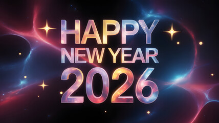 Happy New Year 2026 Cosmic Typography Futuristic Space Celebration Background