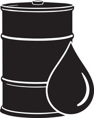Oil Barrel and Crude Oil Drop, Detailed black and white vector illustration